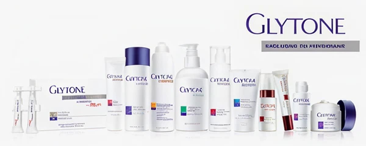 Glytone skincare products displayed on white background.