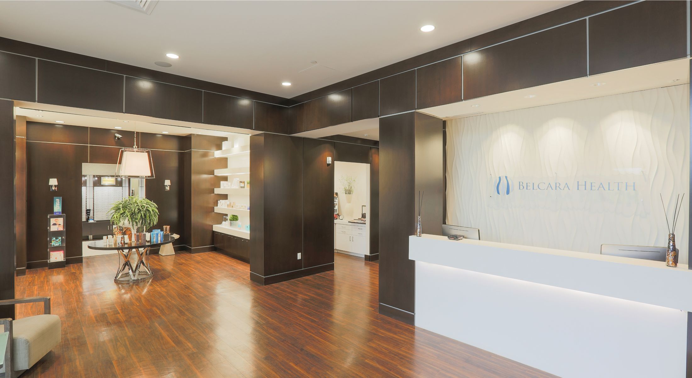 Modern healthcare clinic reception area interior design.